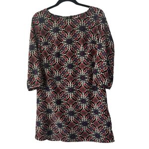 Old Navy Shift Dress Small Multicolor Floral 3/4 Sleeve Back Zip‎ Casual Mini